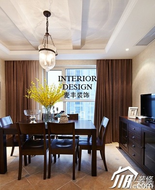 美式风格公寓富裕型餐厅窗帘图片
