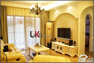 地中海风格小户型温馨暖色调富裕型客厅电视背景墙窗帘效果图