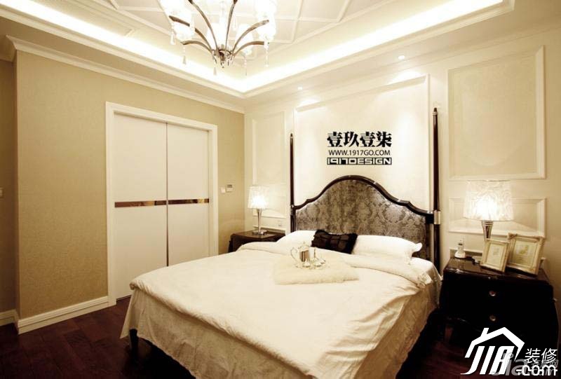 20万以上装修,1917室内设计,新古典风格,复式装修,卧室,床,灯具,床头柜,衣柜