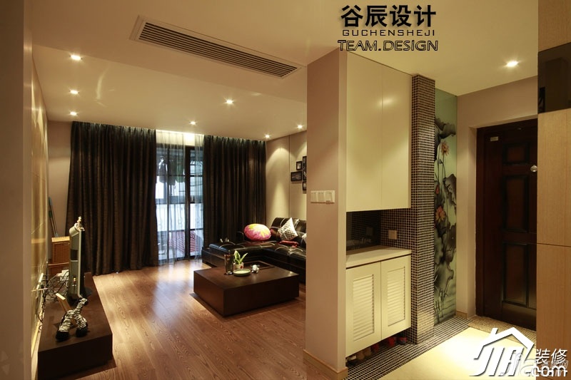 褐色装修,谷辰设计,大气,三居室装修,富裕型装修,欧式风格,玄关,隔断,玄关柜