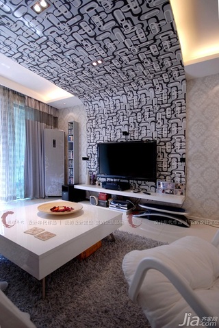 设计年代简约风格公寓富裕型客厅电视背景墙壁纸效果图