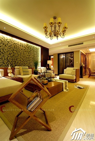 欧式风格公寓大气暖色调客厅沙发背景墙灯具效果图