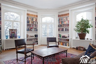 欧式风格三居室小清新富裕型书房书架图片