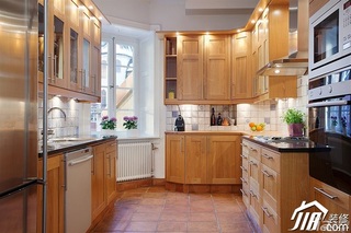 欧式风格二居室原木色3万-5万厨房橱柜安装图