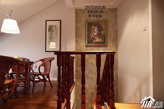美式风格公寓原木色富裕型楼梯壁纸效果图