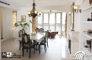 欧式风格复式小清新白色富裕型餐厅餐桌效果图