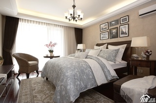 美式风格别墅浪漫咖啡色富裕型140平米以上卧室卧室背景墙灯具图片