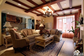 东南亚风格三居室富裕型客厅吊顶沙发效果图