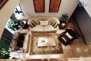 美式风格别墅温馨暖色调富裕型客厅沙发背景墙沙发效果图