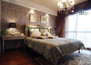 美式风格别墅温馨暖色调富裕型卧室卧室背景墙床图片