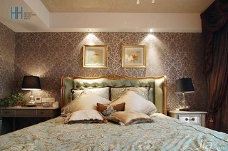 美式风格别墅温馨暖色调富裕型卧室卧室背景墙床效果图