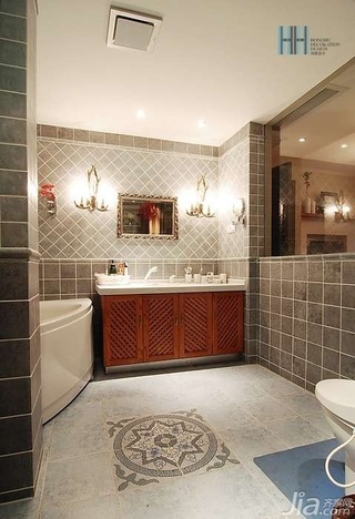 美式风格别墅温馨暖色调富裕型卫生间浴室柜图片