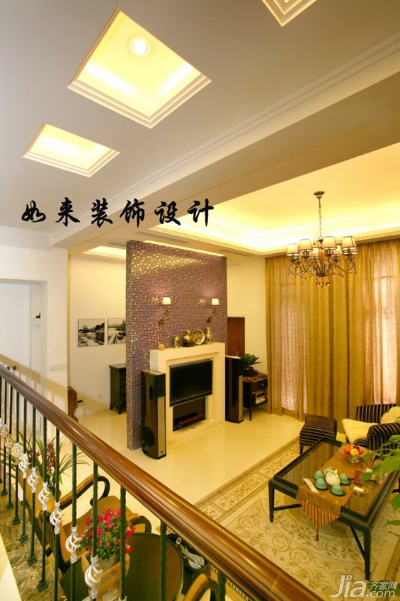 混搭风格,富裕型装修,复式装修,如来装饰,客厅,灯具,电视背景墙