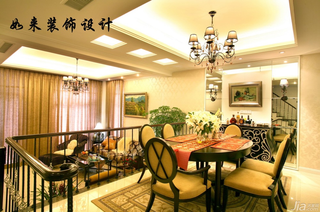 混搭风格,富裕型装修,复式装修,如来装饰,餐厅,,灯具,餐桌