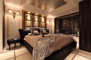 新古典风格公寓奢华褐色豪华型卧室飘窗床效果图