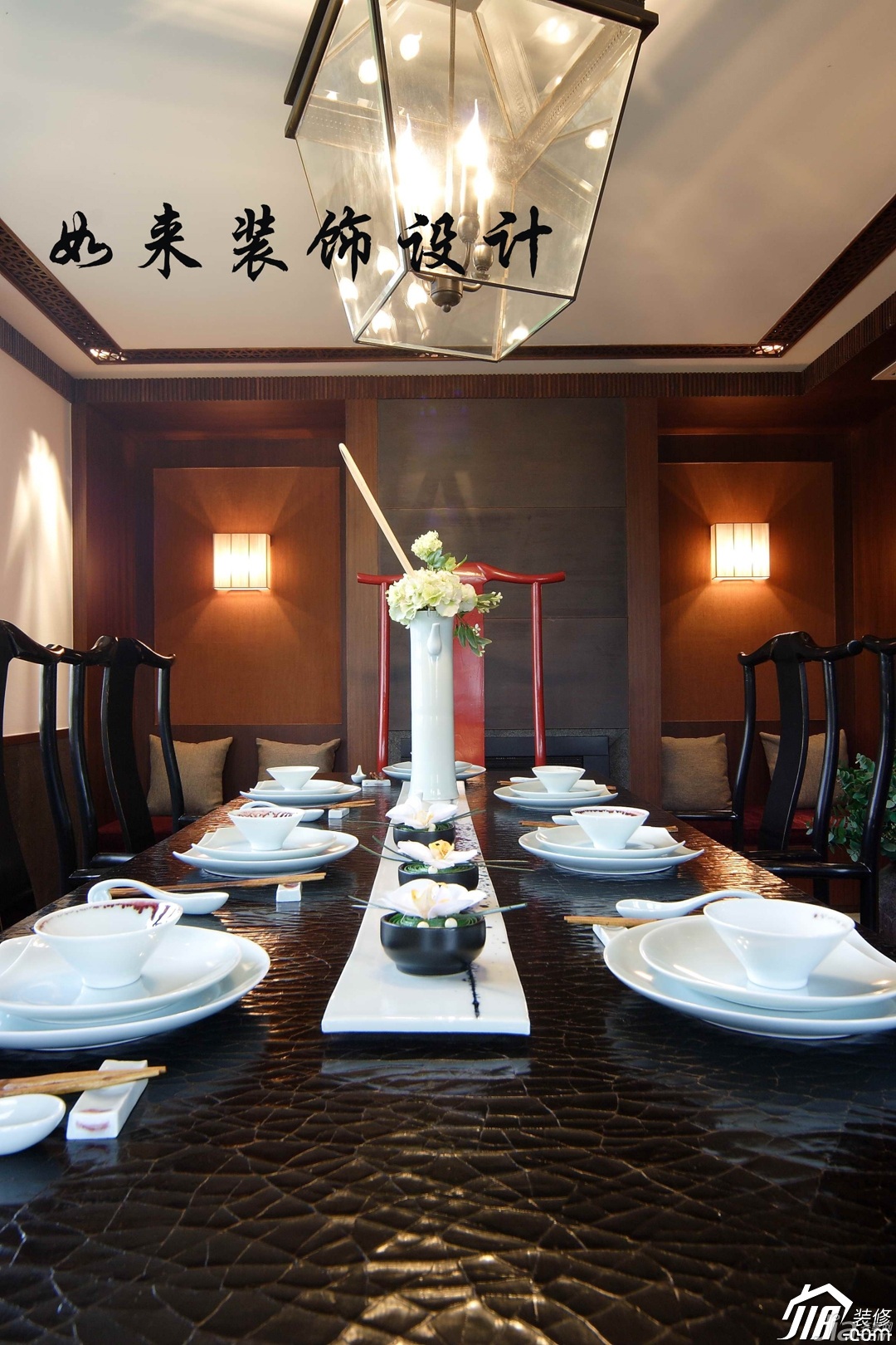 公寓装修,富裕型装修,中式风格,如来装饰,餐厅,餐桌,灯具,古典,褐色