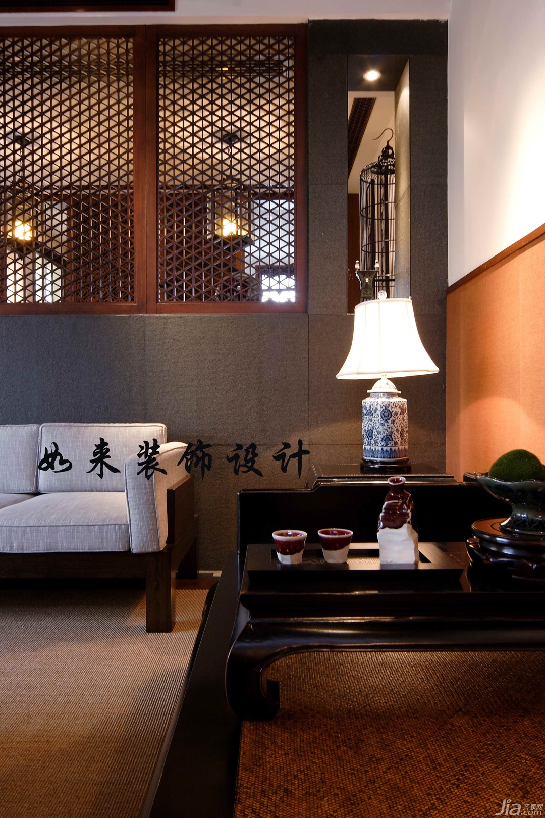 公寓装修,富裕型装修,中式风格,如来装饰,客厅,茶几,古典,褐色