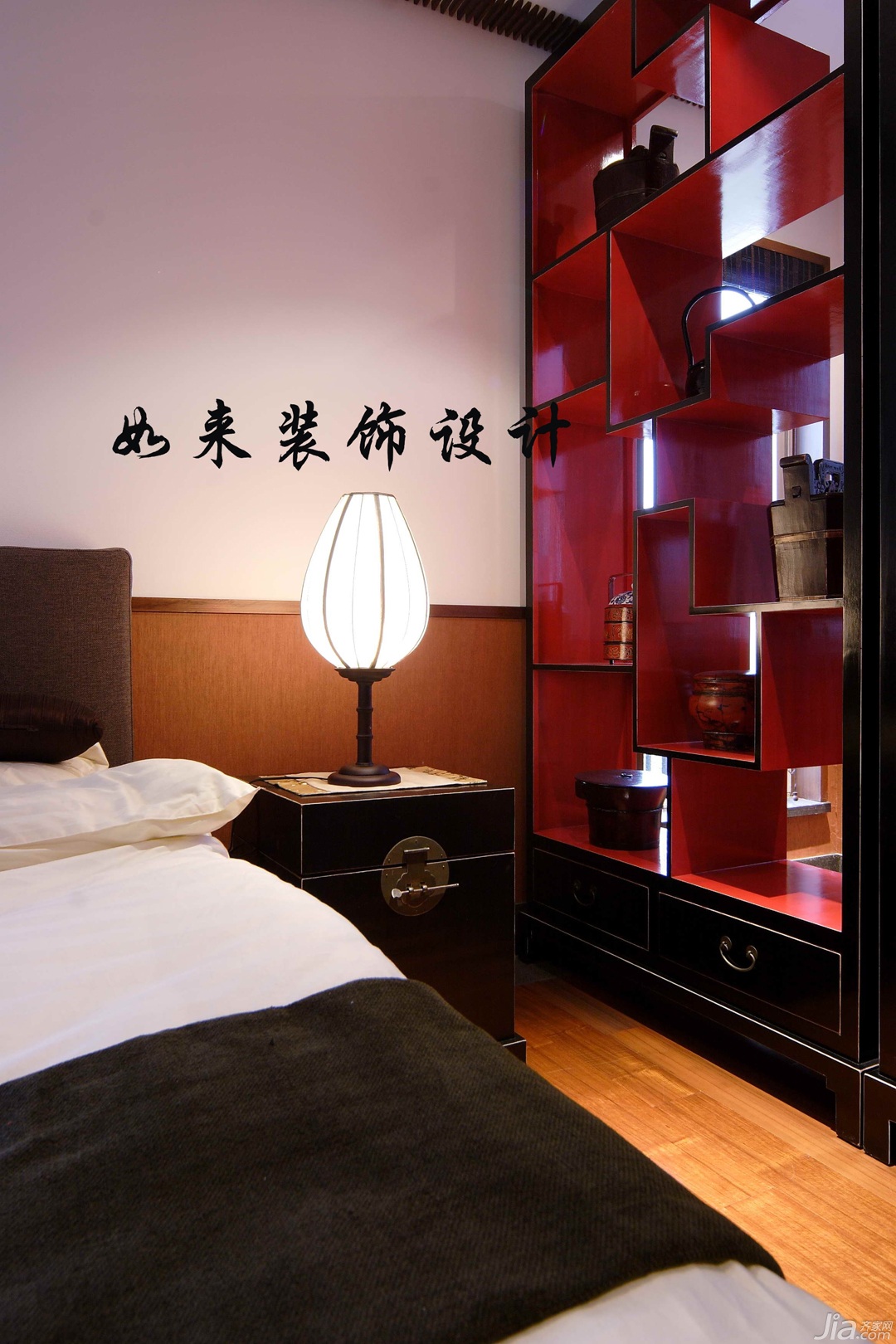 公寓装修,富裕型装修,中式风格,如来装饰,隔断,床,卧室,灯具,老人房装修