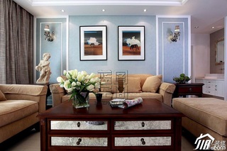 美式风格二居室温馨暖色调富裕型客厅沙发背景墙茶几效果图