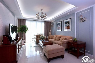 美式风格二居室温馨暖色调富裕型客厅沙发背景墙窗帘图片