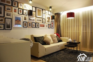 日式风格公寓温馨米色富裕型客厅照片墙沙发图片