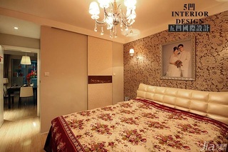 欧式风格公寓温馨原木色富裕型卧室卧室背景墙床效果图