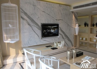 简约风格公寓米色富裕型客厅电视背景墙装修效果图