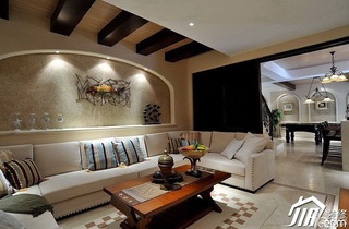 欧式风格别墅古典米色豪华型140平米以上客厅沙发背景墙沙发效果图