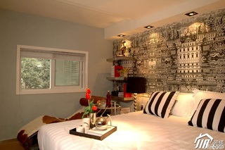 混搭风格复式富裕型卧室卧室背景墙床效果图