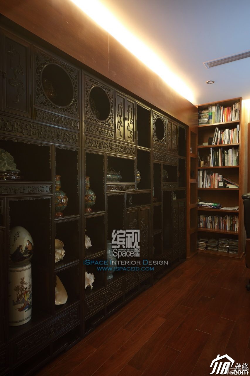 公寓装修,混搭风格,富裕型装修,130平米装修,书房,展览柜,书架,缤视设计