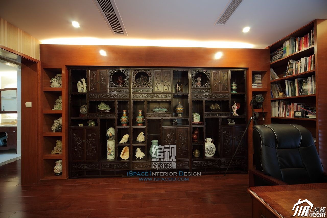 公寓装修,混搭风格,富裕型装修,130平米装修,书房,展览柜,书架,缤视设计
