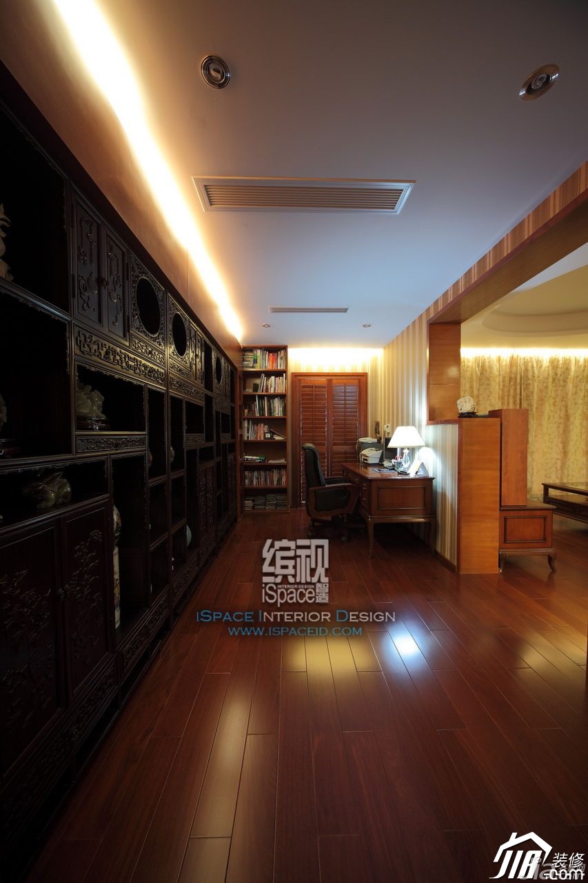 公寓装修,混搭风格,富裕型装修,130平米装修,书房,展览柜,书架,缤视设计