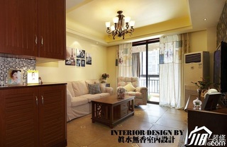 美式风格公寓可爱暖色调富裕型80平米玄关鞋柜效果图