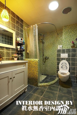 美式风格公寓可爱暖色调富裕型80平米卫生间浴室柜图片