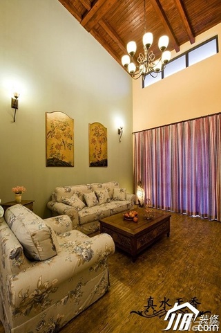 混搭风格别墅温馨暖色调豪华型客厅沙发背景墙沙发效果图