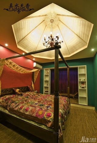 混搭风格别墅温馨暖色调豪华型卧室吊顶床效果图