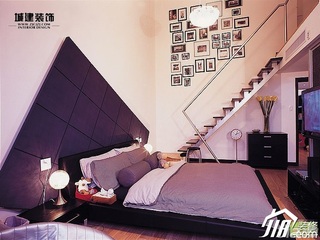 简约风格跃层富裕型卧室照片墙床效果图