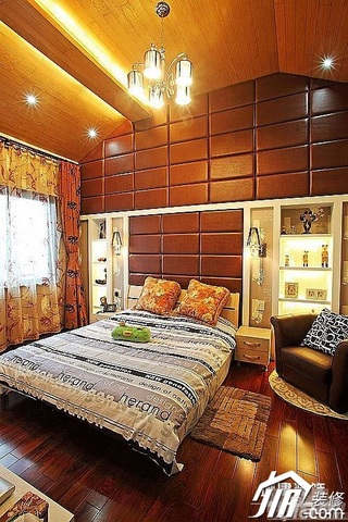 简约风格跃层富裕型卧室卧室背景墙灯具图片