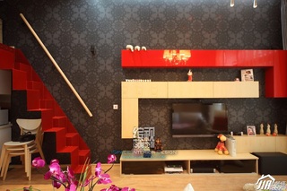 简约风格复式经济型110平米客厅电视背景墙电视柜图片