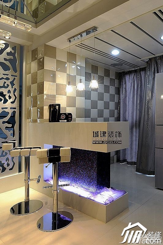 简约风格,欧式风格,公寓装修,富裕型装修,吧台,吧台椅,灯具,城建装饰