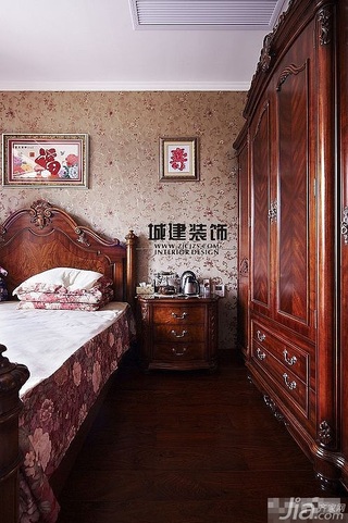 新古典风格别墅温馨20万以上卧室卧室背景墙床效果图