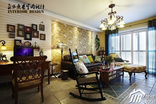 混搭风格古典原木色富裕型70平米客厅背景墙灯具婚房家装图片