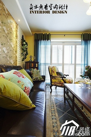 混搭风格古典原木色富裕型70平米客厅婚房设计图纸