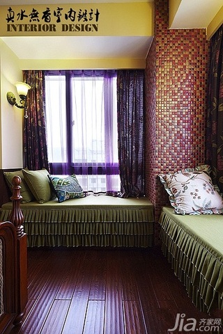 混搭风格古典原木色富裕型70平米卧室飘窗婚房设计图