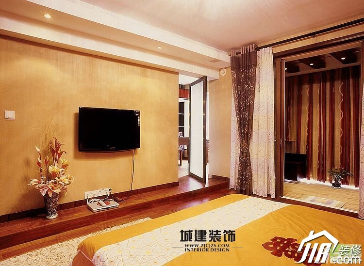 富裕型装修,三居室装修,卧室,温馨,城建装饰