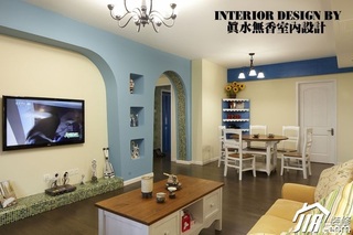 地中海风格公寓简洁富裕型100平米客厅电视背景墙茶几效果图