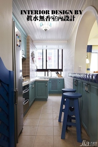 地中海风格公寓富裕型100平米厨房橱柜安装图