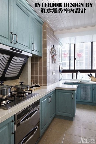 地中海风格公寓富裕型100平米厨房橱柜设计图
