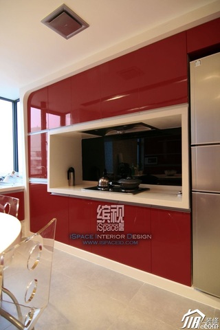 简约风格复式红色富裕型厨房橱柜图片