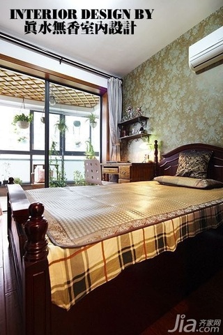 混搭风格公寓古典原木色豪华型80平米卧室壁纸效果图
